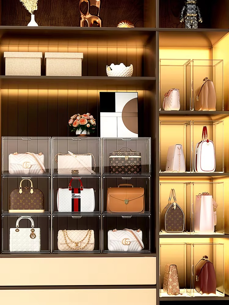 Luxury Handbag Organizer – Transparent Dust-Proof Storage Box for Wardrobe, Closet, Purse Display, Protection and Space-Saving Organization