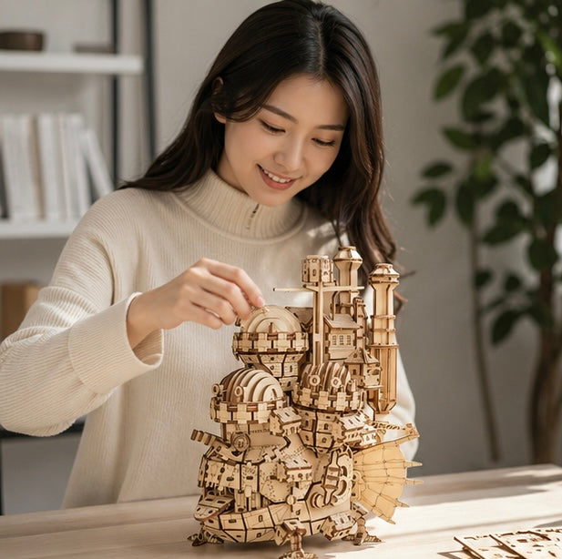 Wooden Puzzle Model - 3D Creative Assembly Ornament with Interactive Stacking Design for Home Decoration