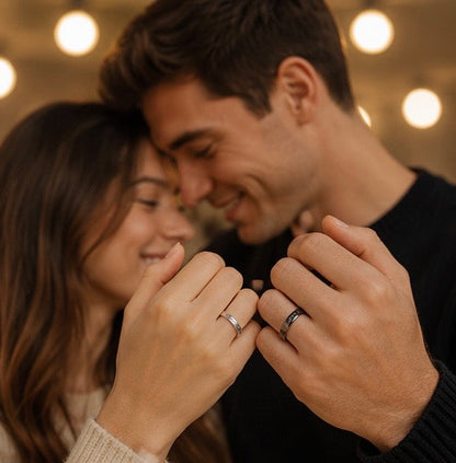 Adjustable Couple Rings Set - Romantic Silver Plated Matching Rings for Weddings, Anniversaries and Gifts