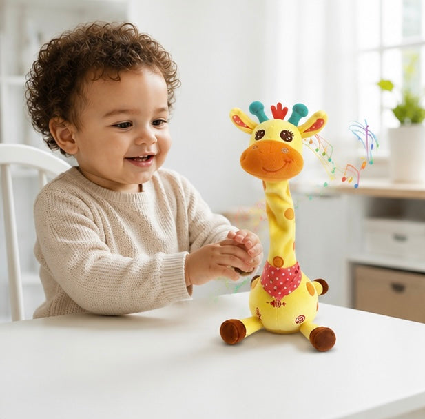 Dancing Talking Giraffe Plush Toy - Rechargeable Musical Educational Doll with Lights for Babies, Toddlers and Gift Giving