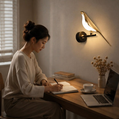 Magpie Bird LED Wall Lamp - 360° Rotating Indoor Wall Sconce for Bedroom, Bedside Lighting and Modern Home Decor