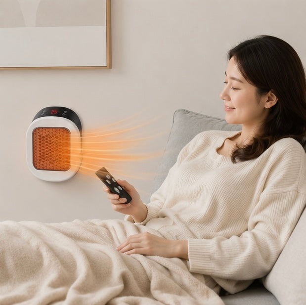 Portable Electric Heater - 600W Compact Fast Heating Device with Remote Control for Bedrooms and Bathrooms