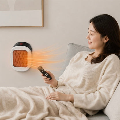 Portable Electric Heater - 600W Compact Fast Heating Device with Remote Control for Bedrooms and Bathrooms