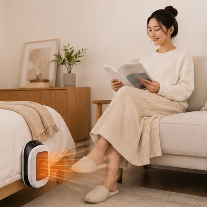 Portable Electric Heater - 600W Compact Fast Heating Device with Remote Control for Bedrooms and Bathrooms