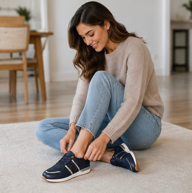 Women's Platform Sneakers - Leather Patchwork Casual Running Shoes with Elevated Sole and Stylish Everyday Comfort