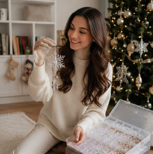 Acrylic Crystal Snowflake Ornament Set – Christmas Tree Icicle Hanging Decorations for Holiday Parties and Elegant Winter Displays