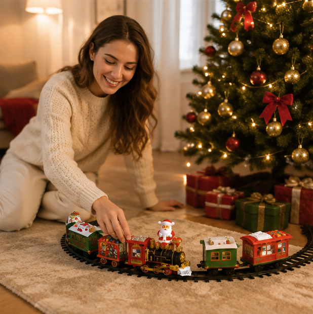 Animated Christmas Tree Train Set – Holiday Locomotive Track Decoration for Christmas Trees, Living Rooms and Festive Displays