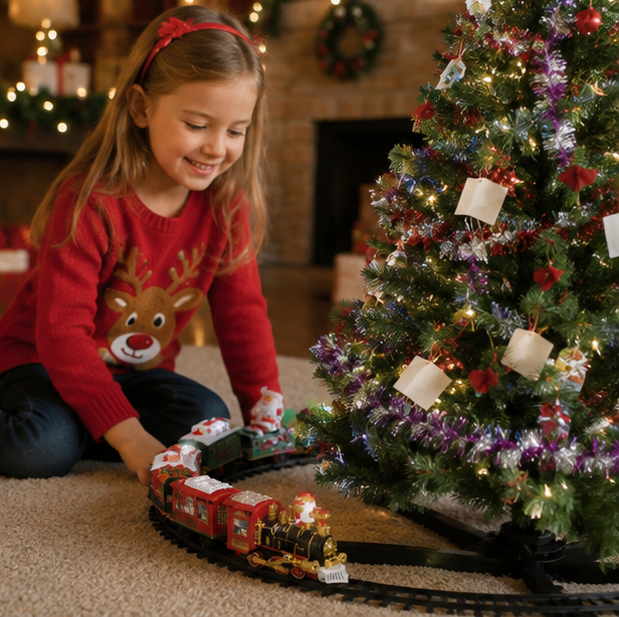 Animated Christmas Tree Train Set – Holiday Locomotive Track Decoration for Christmas Trees, Living Rooms and Festive Displays