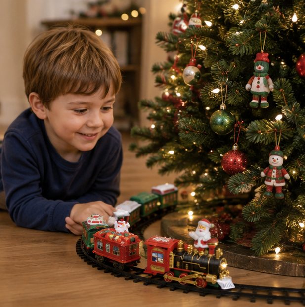 Animated Christmas Tree Train Set – Holiday Locomotive Track Decoration for Christmas Trees, Living Rooms and Festive Displays