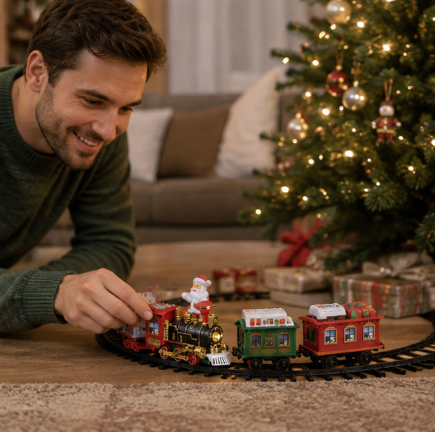 Animated Christmas Tree Train Set – Holiday Locomotive Track Decoration for Christmas Trees, Living Rooms and Festive Displays