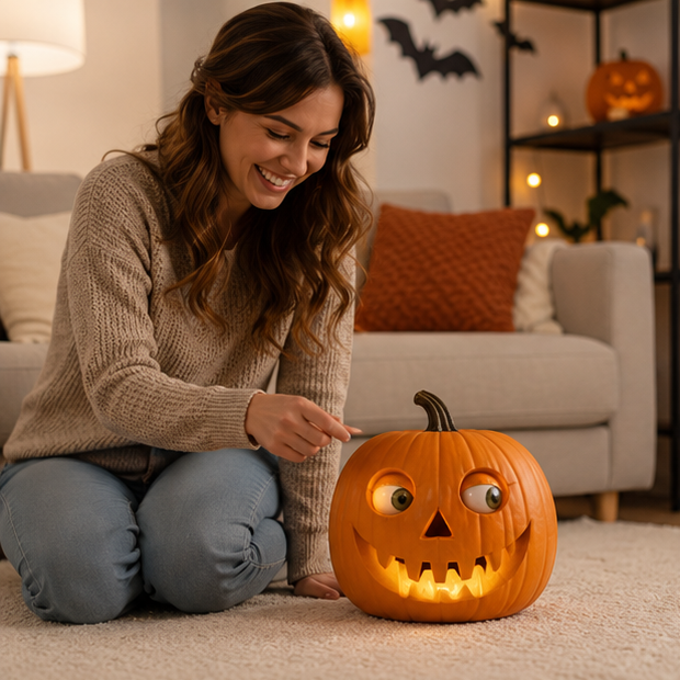 Animated Halloween Pumpkin Decoration - Scary Moving Eyes Pumpkin Prop for Haunted House Decor, Halloween Parties and Spooky Yard Displays