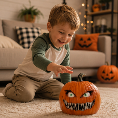 Animated Halloween Pumpkin Decoration - Scary Moving Eyes Pumpkin Prop for Haunted House Decor, Halloween Parties and Spooky Yard Displays