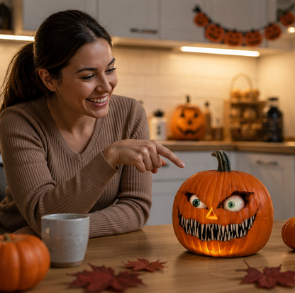 Animated Halloween Pumpkin Decoration - Scary Moving Eyes Pumpkin Prop for Haunted House Decor, Halloween Parties and Spooky Yard Displays