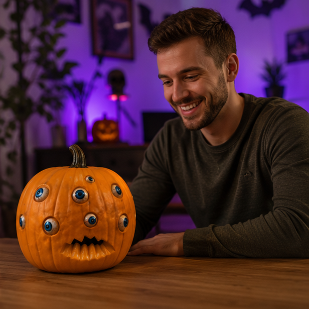 Animated Halloween Pumpkin Decoration - Scary Moving Eyes Pumpkin Prop for Haunted House Decor, Halloween Parties and Spooky Yard Displays