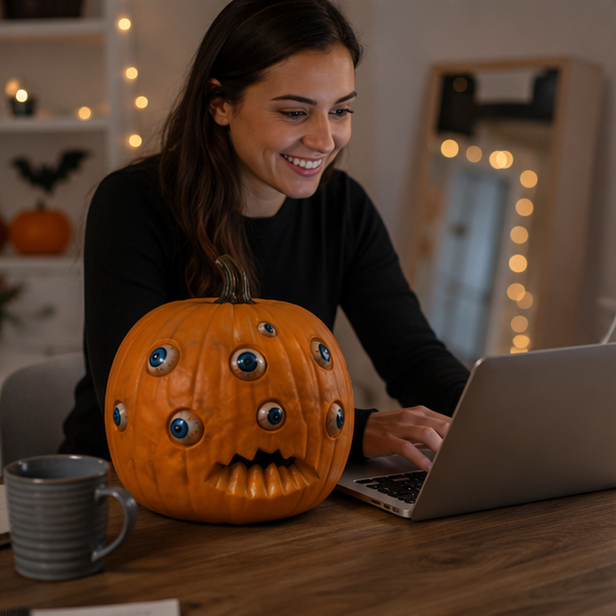 Animated Halloween Pumpkin Decoration - Scary Moving Eyes Pumpkin Prop for Haunted House Decor, Halloween Parties and Spooky Yard Displays