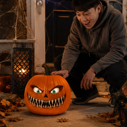 Animated Halloween Pumpkin Decoration - Scary Moving Eyes Pumpkin Prop for Haunted House Decor, Halloween Parties and Spooky Yard Displays