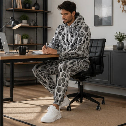 Men's Hoodie Tracksuit Set - Shiny Print Sweatshirt and Jogger Outfit for Sports and Casual Fashion