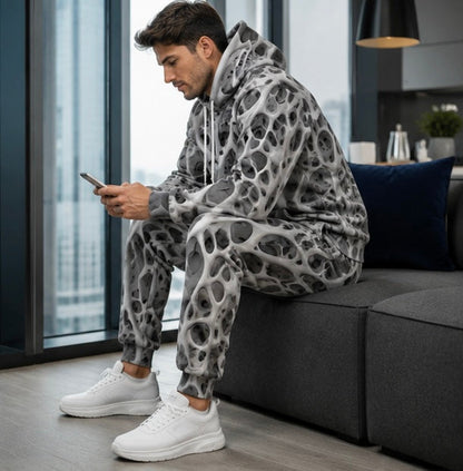 Men's Hoodie Tracksuit Set - Shiny Print Sweatshirt and Jogger Outfit for Sports and Casual Fashion