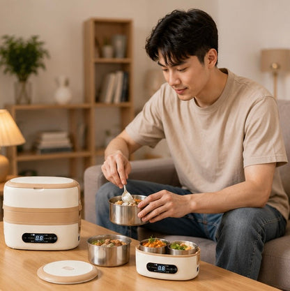 Electric Heated Lunch Box – 304 Stainless Steel Portable Food Warmer Bento Container for Office, Travel and Daily Meals