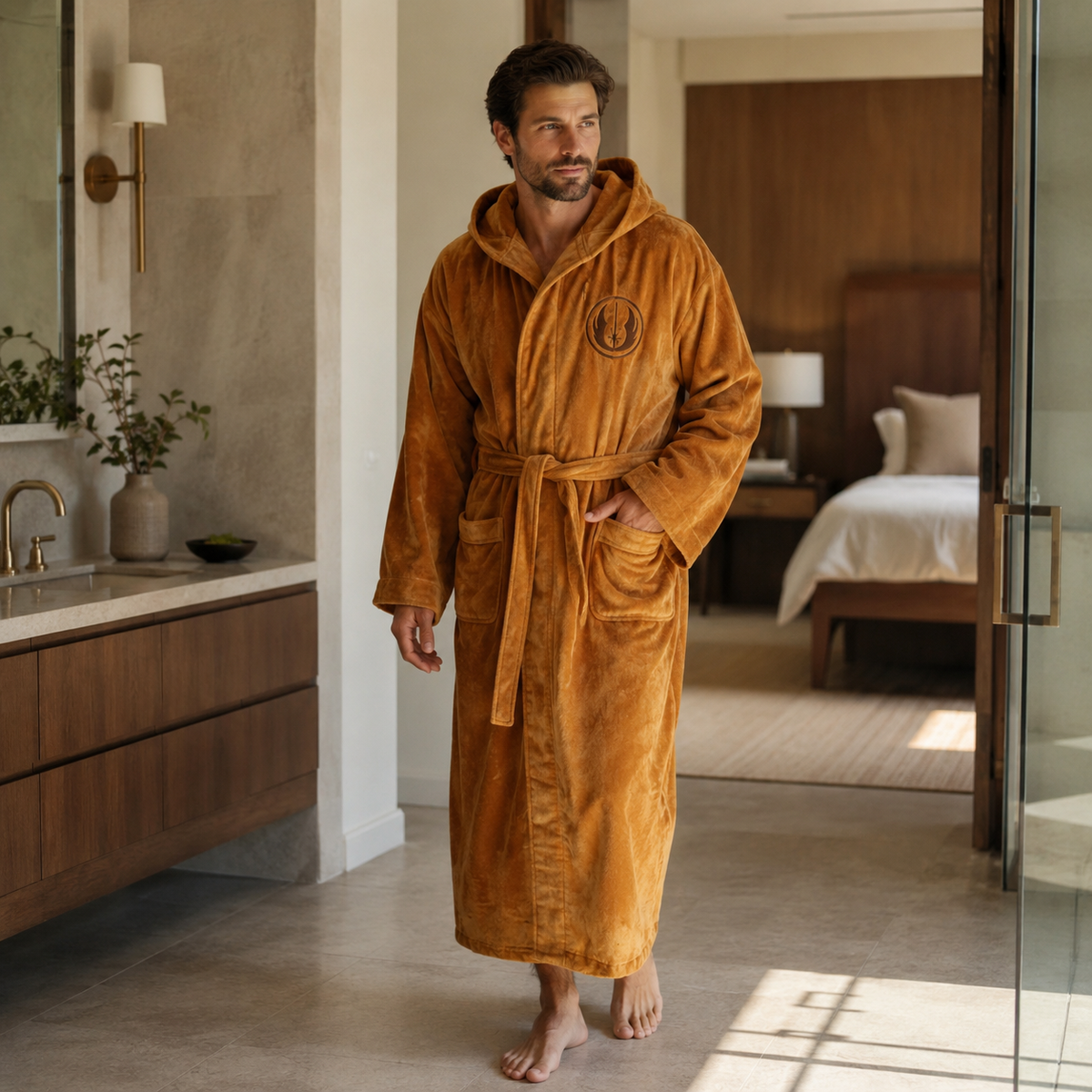 Men's Hooded Flannel Bathrobe - Thick Winter Dressing Gown for Home Comfort and Relaxing Evenings