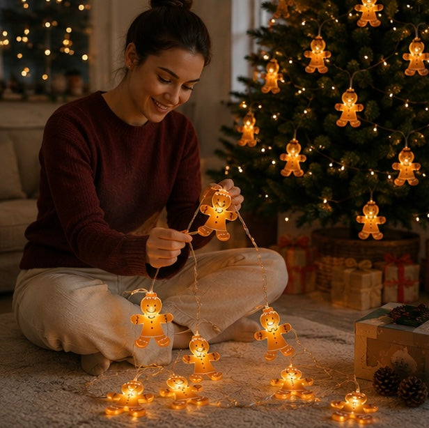 Gingerbread Man String Lights – 10 LED Christmas Fairy Lights for Trees, Bedrooms and Holiday Decor