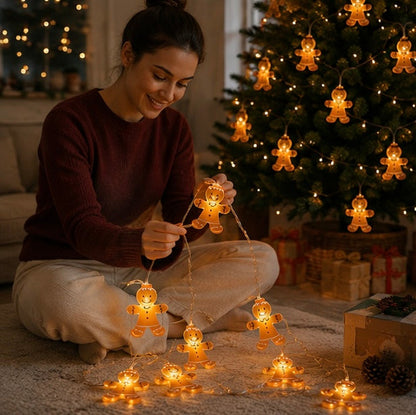 Gingerbread Man String Lights – 10 LED Christmas Fairy Lights for Trees, Bedrooms and Holiday Decor
