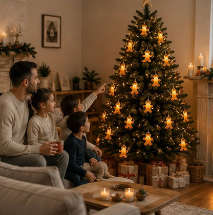Gingerbread Man String Lights – 10 LED Christmas Fairy Lights for Trees, Bedrooms and Holiday Decor