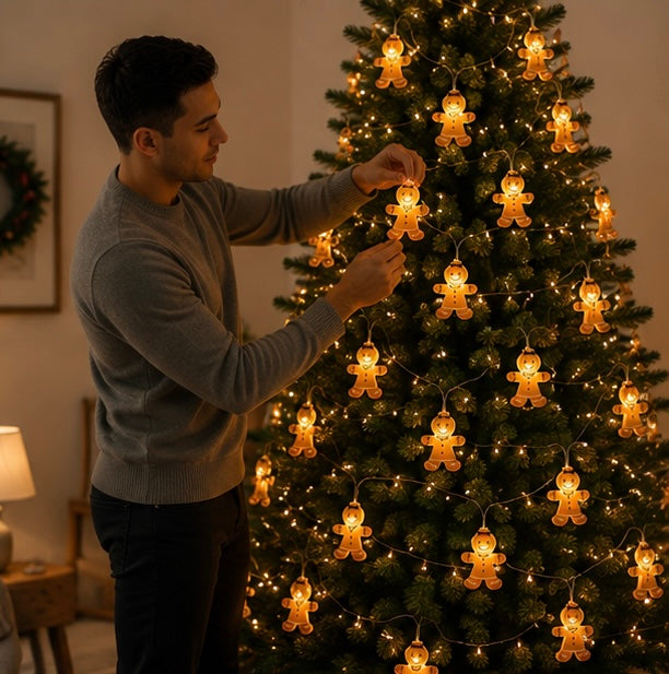 Gingerbread Man String Lights – 10 LED Christmas Fairy Lights for Trees, Bedrooms and Holiday Decor