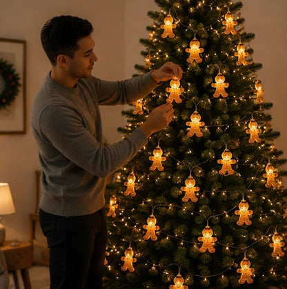 Gingerbread Man String Lights – 10 LED Christmas Fairy Lights for Trees, Bedrooms and Holiday Decor
