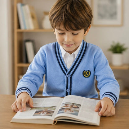 Kids Striped Knit Cardigan - Cotton V-Neck Sweater Coat for Boys and Teenagers, Preppy Style Everyday Outerwear