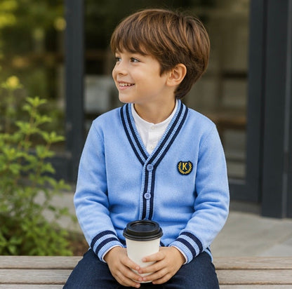 Kids Striped Knit Cardigan - Cotton V-Neck Sweater Coat for Boys and Teenagers, Preppy Style Everyday Outerwear