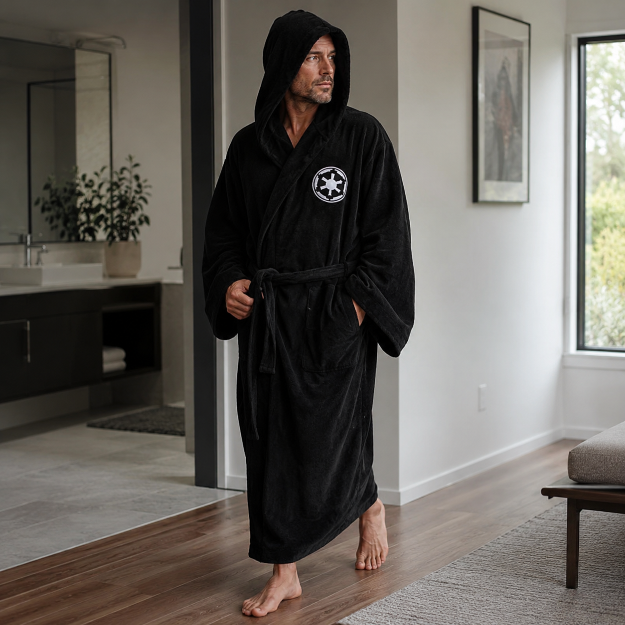 Men's Hooded Flannel Bathrobe - Thick Winter Dressing Gown for Home Comfort and Relaxing Evenings