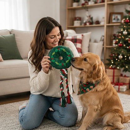 Christmas Dog Rope Toy – Snowman and Tree Squeaky Cotton Chew Toy for Puppies Dental Cleaning and Holiday Fun