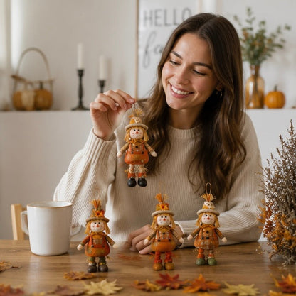 Harvest Goblin Scarecrow Ornament - Maple Leaf Straw Hat Thanksgiving Decoration for Autumn Displays and Festive Home Styling