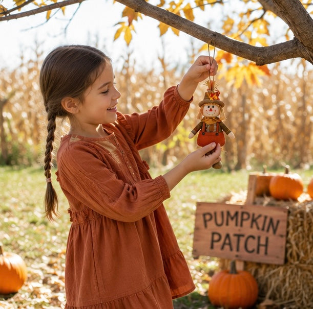 Harvest Goblin Scarecrow Ornament - Maple Leaf Straw Hat Thanksgiving Decoration for Autumn Displays and Festive Home Styling