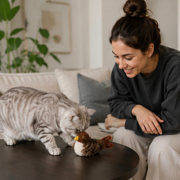Interactive Electronic Cat Bird Toy – Automatic Chirping Feather Teaser for Indoor Cats Exercise and Mental Stimulation