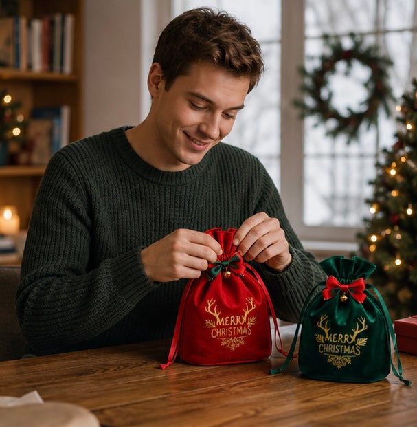Christmas Apple Gift Bags Set - Festive Holiday Packaging Pouches for Party Favors and Seasonal Gift Giving