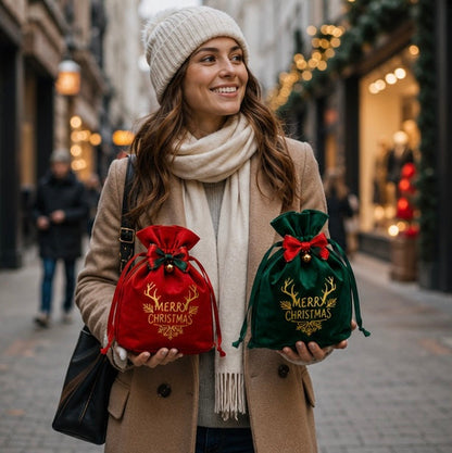 Christmas Apple Gift Bags Set - Festive Holiday Packaging Pouches for Party Favors and Seasonal Gift Giving