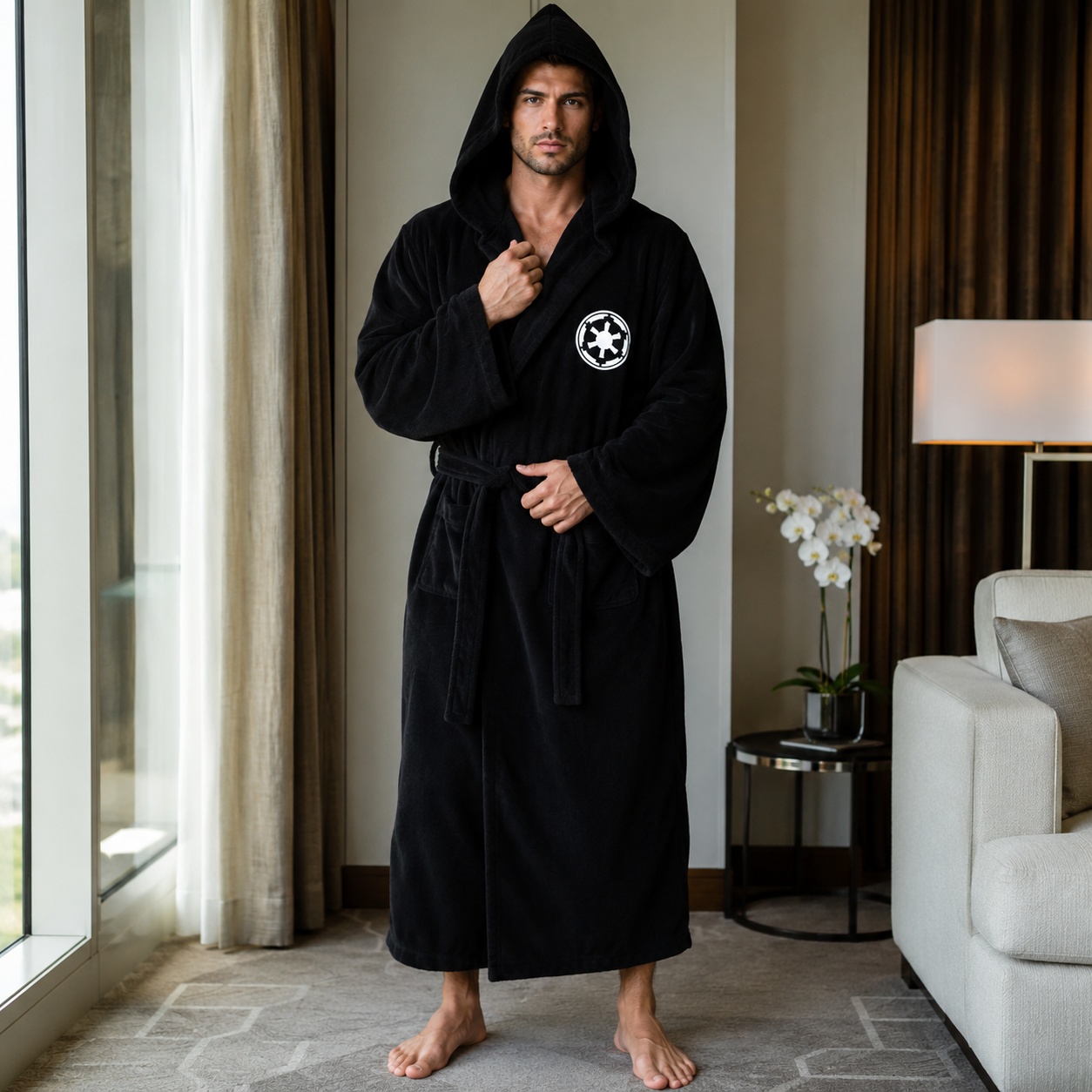 Men's Hooded Flannel Bathrobe - Thick Winter Dressing Gown for Home Comfort and Relaxing Evenings