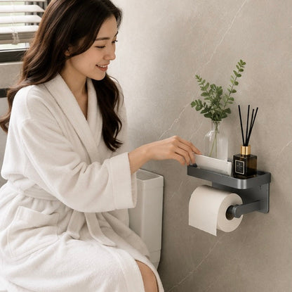 Wall Mounted Toilet Paper Holder – Bathroom Tissue Roll Organizer with Storage Shelf and Convenient Phone Stand