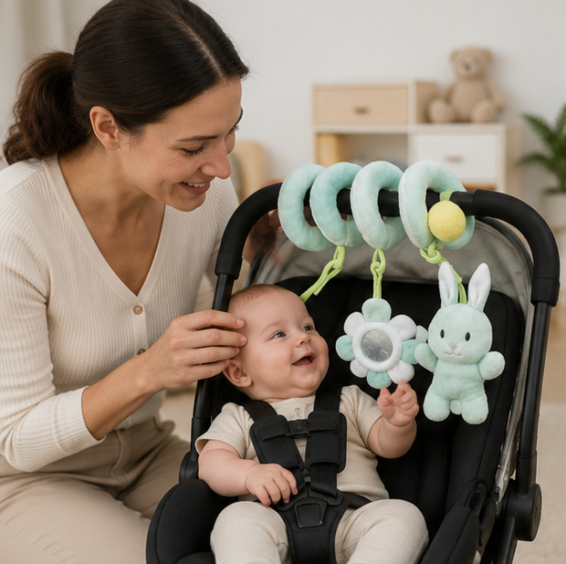 Baby Spiral Activity Toy-Stroller and Crib Hanging Rattle with Mirror for Sensory Development and Interactive Play