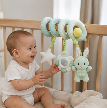 Baby Spiral Activity Toy-Stroller and Crib Hanging Rattle with Mirror for Sensory Development and Interactive Play