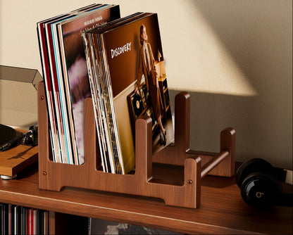 Portable Wooden Vinyl Record Holder – Large Capacity Display Stand for LP Albums, CDs, Magazines and Space-Saving Media Organization