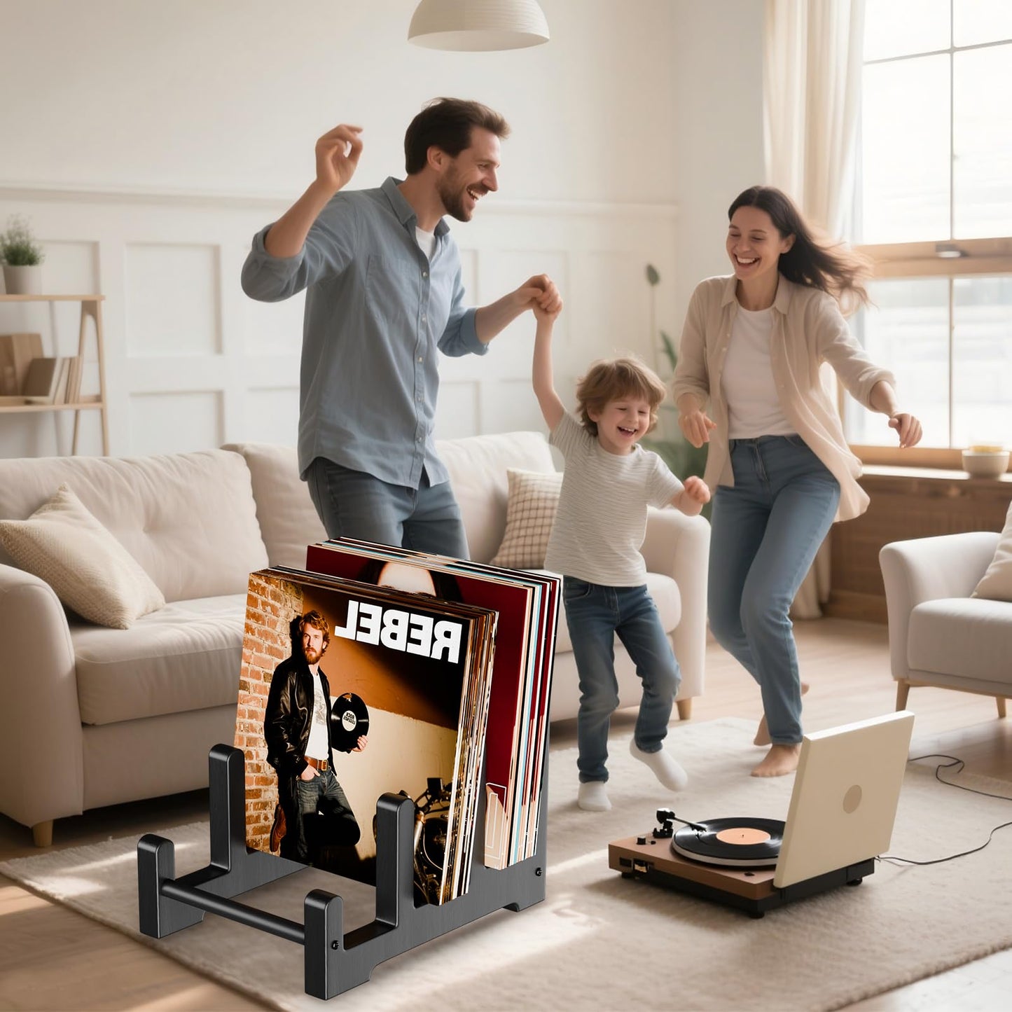 Portable Wooden Vinyl Record Holder – Large Capacity Display Stand for LP Albums, CDs, Magazines and Space-Saving Media Organization