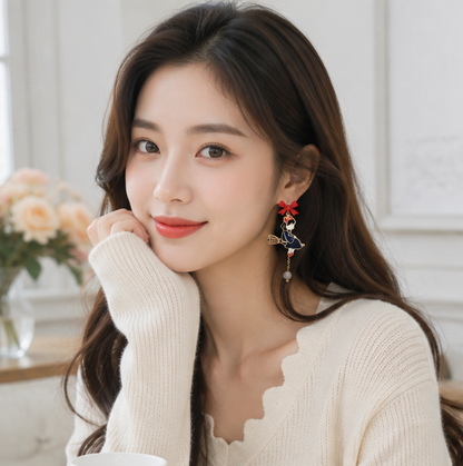 Bow Knot Cartoon Character Cat Earrings – Enamel Fashion Jewelry for Women with Cute Whimsical Style