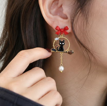 Bow Knot Cartoon Character Cat Earrings – Enamel Fashion Jewelry for Women with Cute Whimsical Style