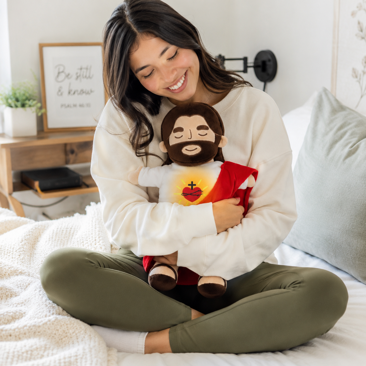 Breathing Jesus Plush Toy – Sacred Heart Comfort Plushie with Calming Breathing Modes for Kids, Easter and Christmas Gifts