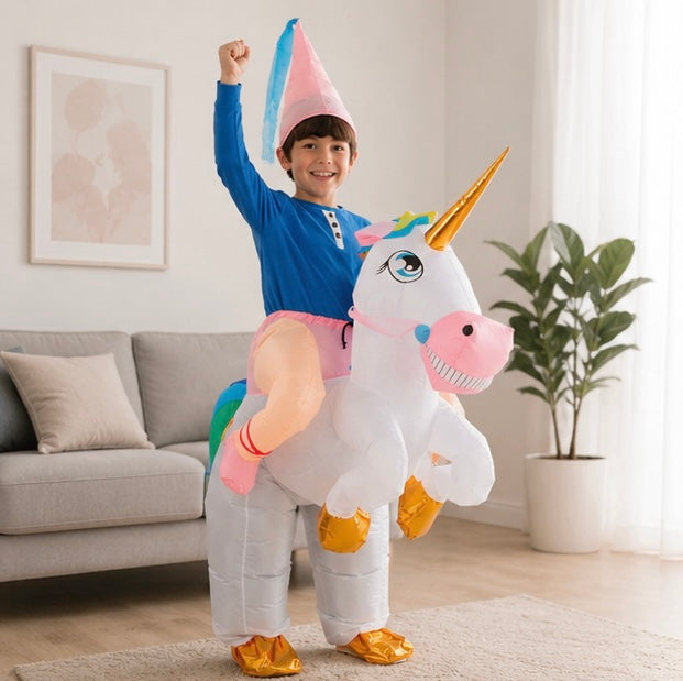 Inflatable Unicorn Costume for Kids - Funny Riding Unicorn Halloween Outfit for Parties and Special Events