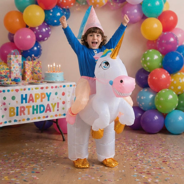 Inflatable Unicorn Costume for Kids - Funny Riding Unicorn Halloween Outfit for Parties and Special Events