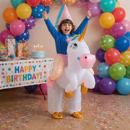 Inflatable Unicorn Costume for Kids - Funny Riding Unicorn Halloween Outfit for Parties and Special Events